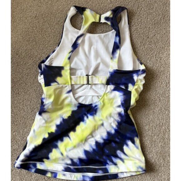Athleta Tie Dye High Neck Tankini Top SIZE 32D/DD Swim Top, Blue Multi - Picture 5 of 5